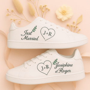 Baskets blanches « Just Married » – Custom Wedding Sneakers