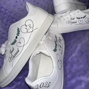 Baskets blanches « Just Married » – Custom Wedding Sneakers