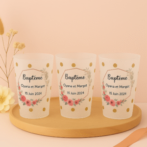 Gobelets Mariage Bapteme Evjf Evg Baby shower encadrement fleuris et or