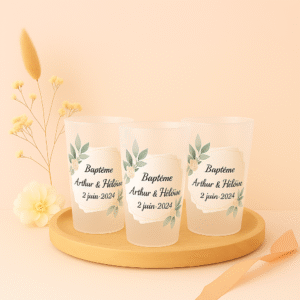 Gobelets Mariage Bapteme Evjf Evg Baby shower encadrement feuillage et or