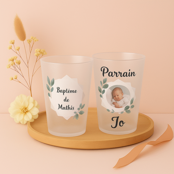 Gobelets Mariage Bapteme Evjf Evg Baby shower encadrement feuillage et or – Image 2