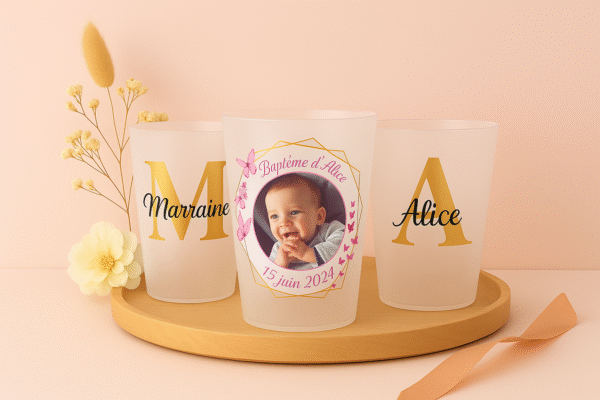 Gobelets Mariage anniversaire baptême recto/ verso image/texte